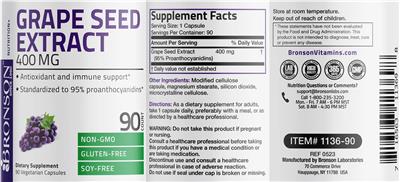 Photo of the Bronson Grape Seed Extract 400 mg label