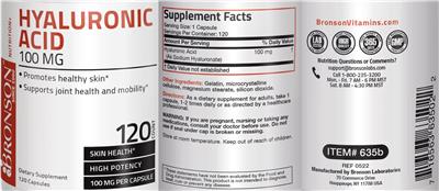 Photo of the Bronson Hyaluronic Acid 100 mg label