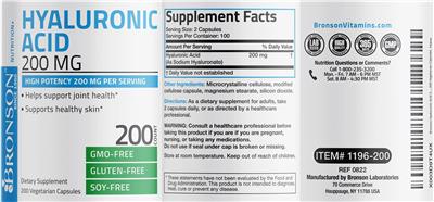 Photo of the Bronson Hyaluronic Acid 200 mg label