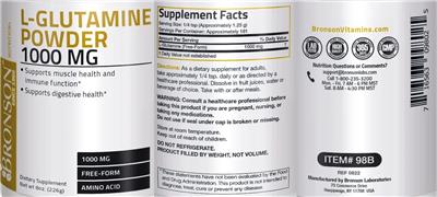 Photo of the Bronson L-Glutamine Powder 1000 mg label