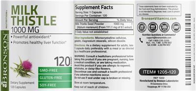 Photo of the Bronson Milk Thistle 1000 mg label