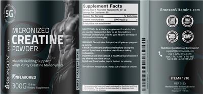 Photo of the Bronson Sport+ Micronized Creatine Powder Unflavored label