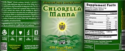 Photo of the HealthForce SuperFoods Chlorella Manna label