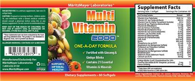 Photo of the MaritzMayer Laboratories Multi Vitamin 2000 label
