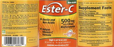 Photo of the American Health Ester-C 500 mg with Citrus Bioflavonoids label