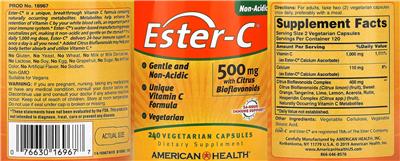 Photo of the American Health Ester-C 500 mg With Citrus Bioflavoinds label