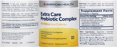 Label of Extra Care Probiotic Complex