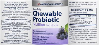 Label of Chewable Probiotic Natural Grape Flavor