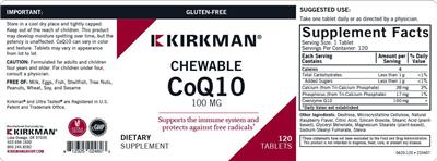 Photo of the Kirkman Chewable CoQ10 100 mg label
