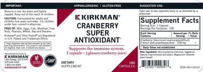 Photo of the Kirkman Cranberry Super Antioxidant label