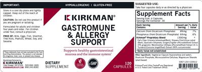 Photo of the Kirkman Gastromune & Allergy Support label