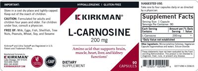 Photo of the Kirkman L-Carnosine 200 mg label