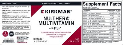 Photo of the Kirkman Nu-Thera Multivitamin with P5P label