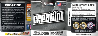 Photo of the Millecor Creatine Unflavored label