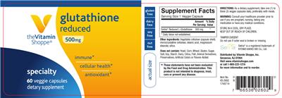 the vitamin shoppe reduced glutathione Nano Liposomal Blend Liposomal Fortified with C 47  My Store Glutathione Reduced 500 mg (Label)