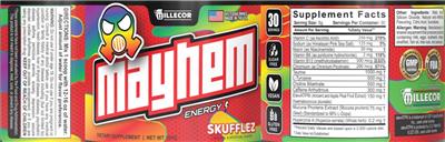 Photo of the Millecor Mayhem Energy Skufflez label