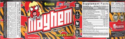 Photo of the Millecor Mayhem Energy Tiger's Blood label