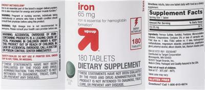 Photo of the up&up Iron 65 mg label
