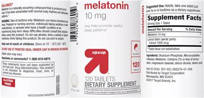 Photo of the up&up Melatonin 10 mg label