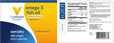 Photo of the The Vitamin Shoppe Omega 3 Fish Oil 1000 mg label