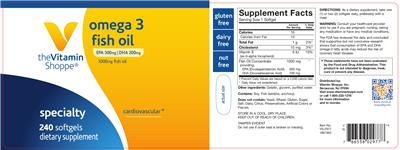 Photo of the The Vitamin Shoppe Omega 3 Fish Oil 1000 mg label