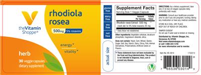 Photo of the The Vitamin Shoppe Rhodiola Rosea 500 mg label