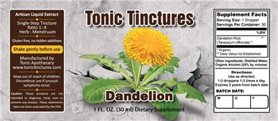 Photo of the Tonic Tinctures Dandelion label