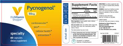 Photo of the The Vitamin Shoppe Pycnogenol 50 mg label