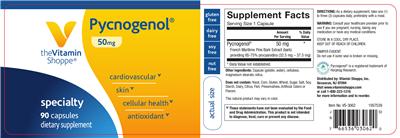 Photo of the The Vitamin Shoppe Pycnogenol 50 mg label