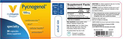 Photo of the The Vitamin Shoppe Pycnogenol 100 mg label