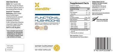 Photo of the Xtendlife Functional Mushrooms label
