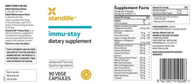 Photo of the Xtendlife Immu-Stay label