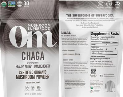 Photo of the Om Mushroom Superfood Chaga Powder label