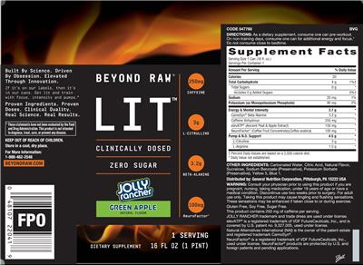 Photo of the GNC Beyond Raw LIT Jolly Rancher Green Apple label
