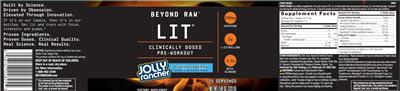 Photo of the GNC Beyond Raw LIT Jolly Rancher Blue Raspberry label