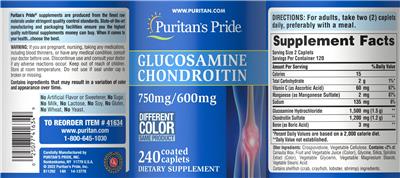 Photo of the Puritan's Pride Glucosamine Chondroitin 750 mg/600 mg label