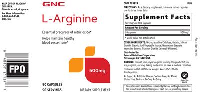 Photo of the GNC L-Arginine 500 mg label