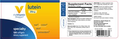 Photo of the The Vitamin Shoppe Lutein 20 mg label