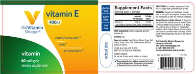 Photo of the The Vitamin Shoppe Vitamin E 400 IU label