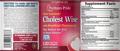 Photo of the Puritan's Pride Heart Essentials Cholest Wise label