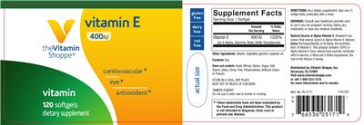 Photo of the The Vitamin Shoppe Vitamin E 400 IU label
