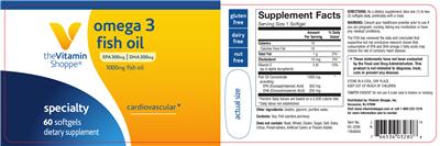Photo of the The Vitamin Shoppe Omega 3 Fish Oil 1000 mg label