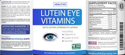 Photo of the Healths Harmony Lutein Eye Vitamins label