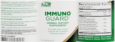 Photo of the AdvoCare ImmunoGuard label