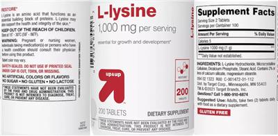 Photo of the up&up L-Lysine 1,000 mg label
