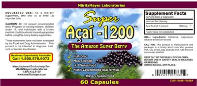 Photo of the MaritzMayer Laboratories Super Acai - 1200 label
