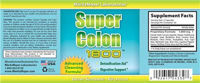 Photo of the MaritzMayer Laboratories Super Colon 1800 label