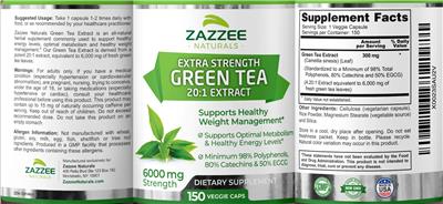 Photo of the Zazzee Naturals Green Tea 20:1 Extract 6000 mg label