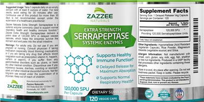 Photo of the Zazzee Naturals Extra Strength Serrapeptase label