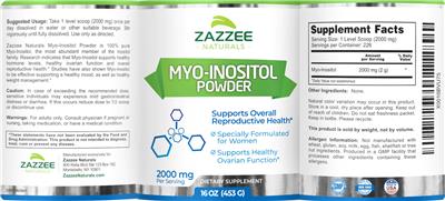 Photo of the Zazzee Naturals Myo-Inositol Powder 2000 mg label